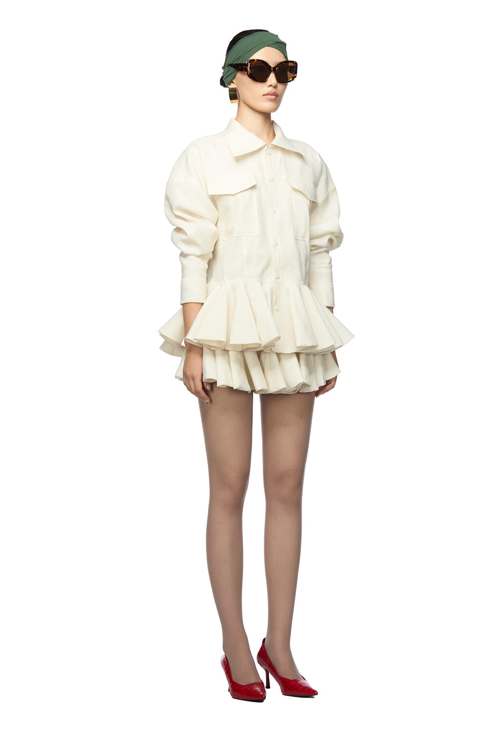 Rosanne Peplum Draped Poly Organza Top