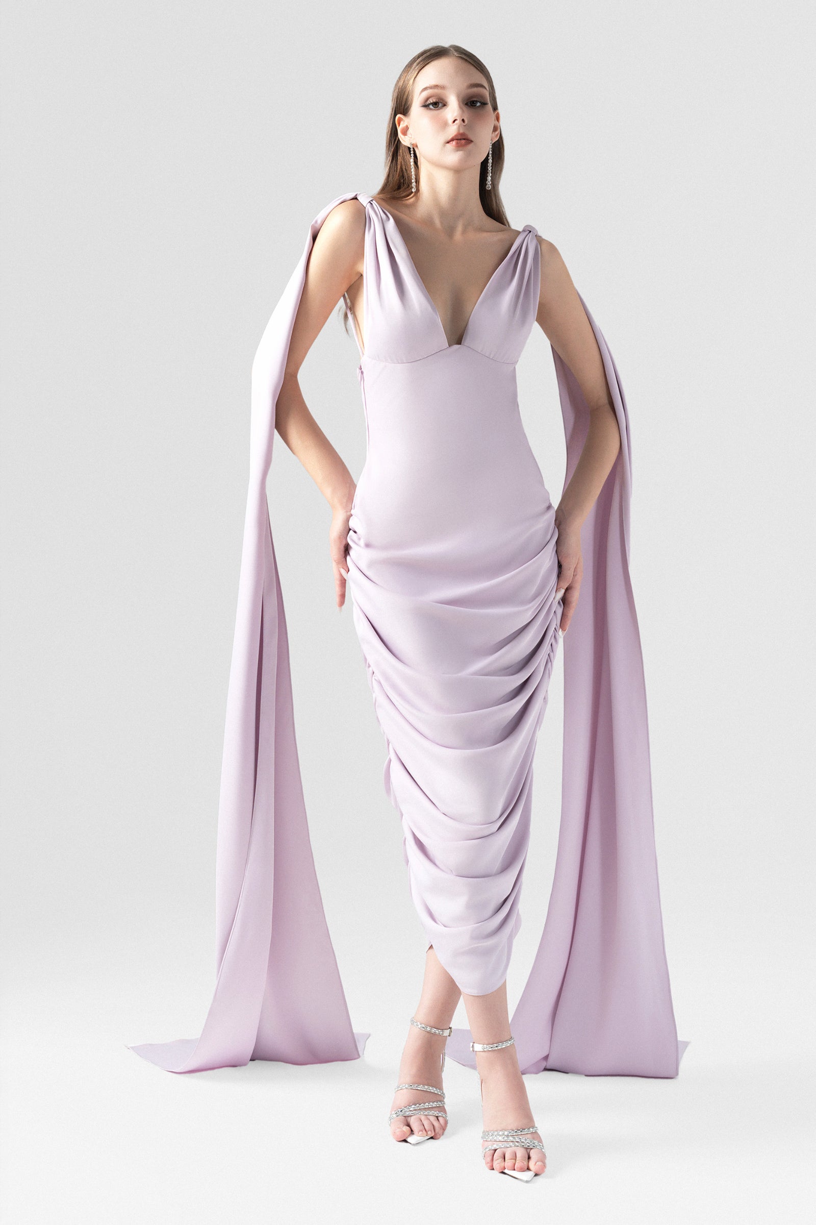 Merciless Middle Eastern-Inspired Dress with Flowing Silk Flaps, Pastel Purple / XS