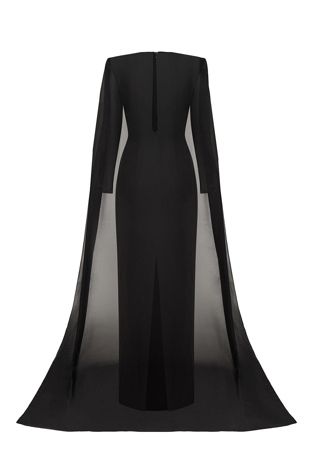 Savanna Sheath Cape Shoulder Crepe Maxi Dress