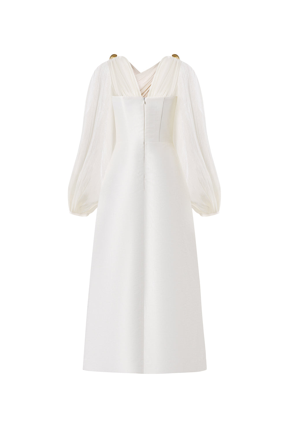 Zephéa A-line Puffy Sleeved Taffeta Midi Dress