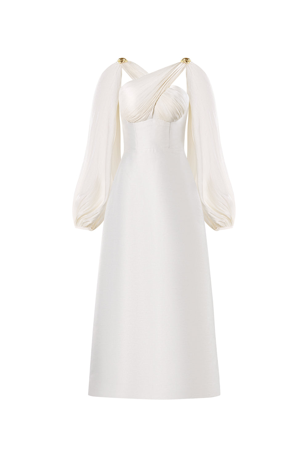 Zephéa A-line Puffy Sleeved Taffeta Midi Dress