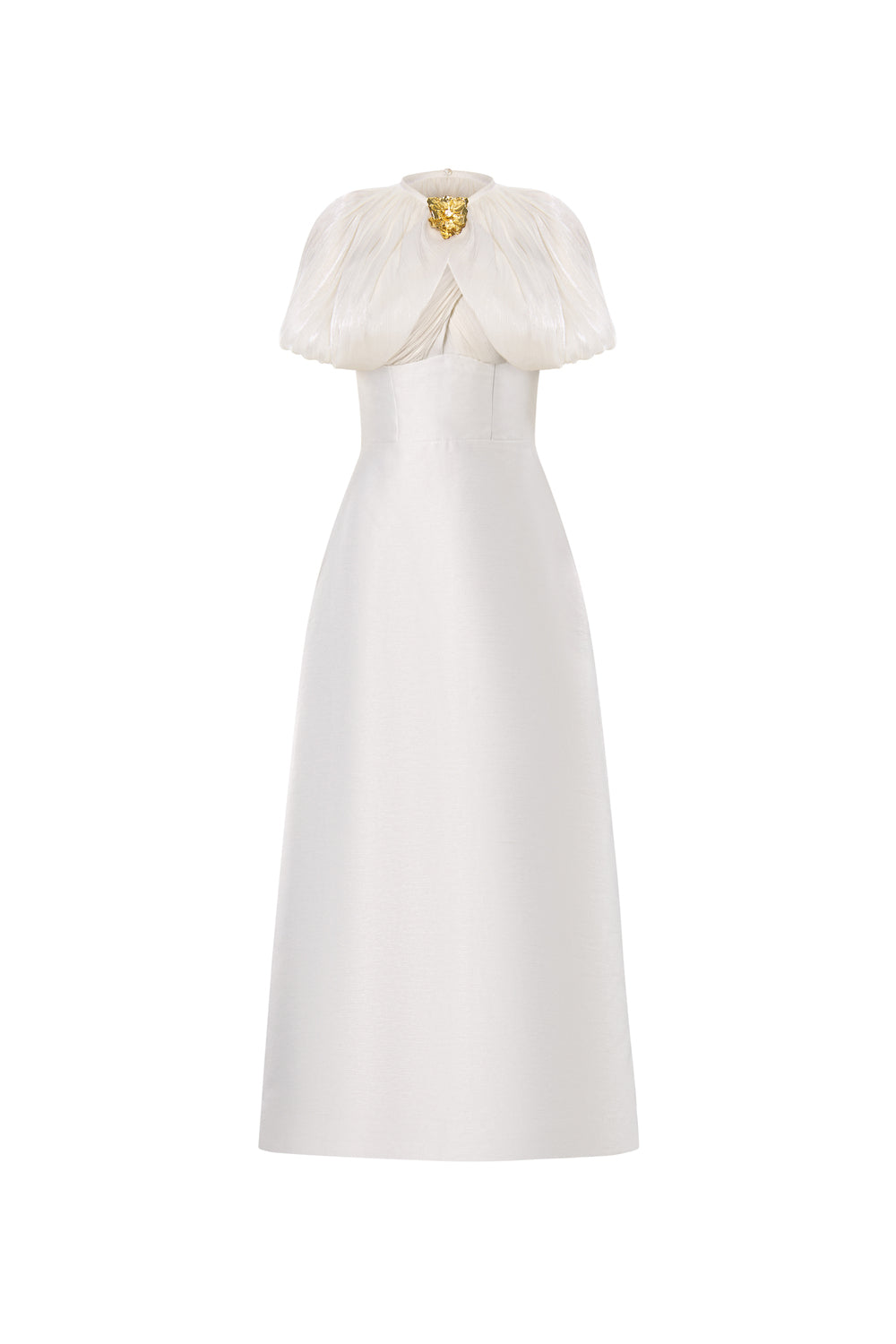 Zephéa A-line Puffy Sleeved Taffeta Midi Dress