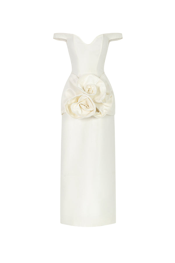 Julissia Off-Shoulder Applique Midi Dress