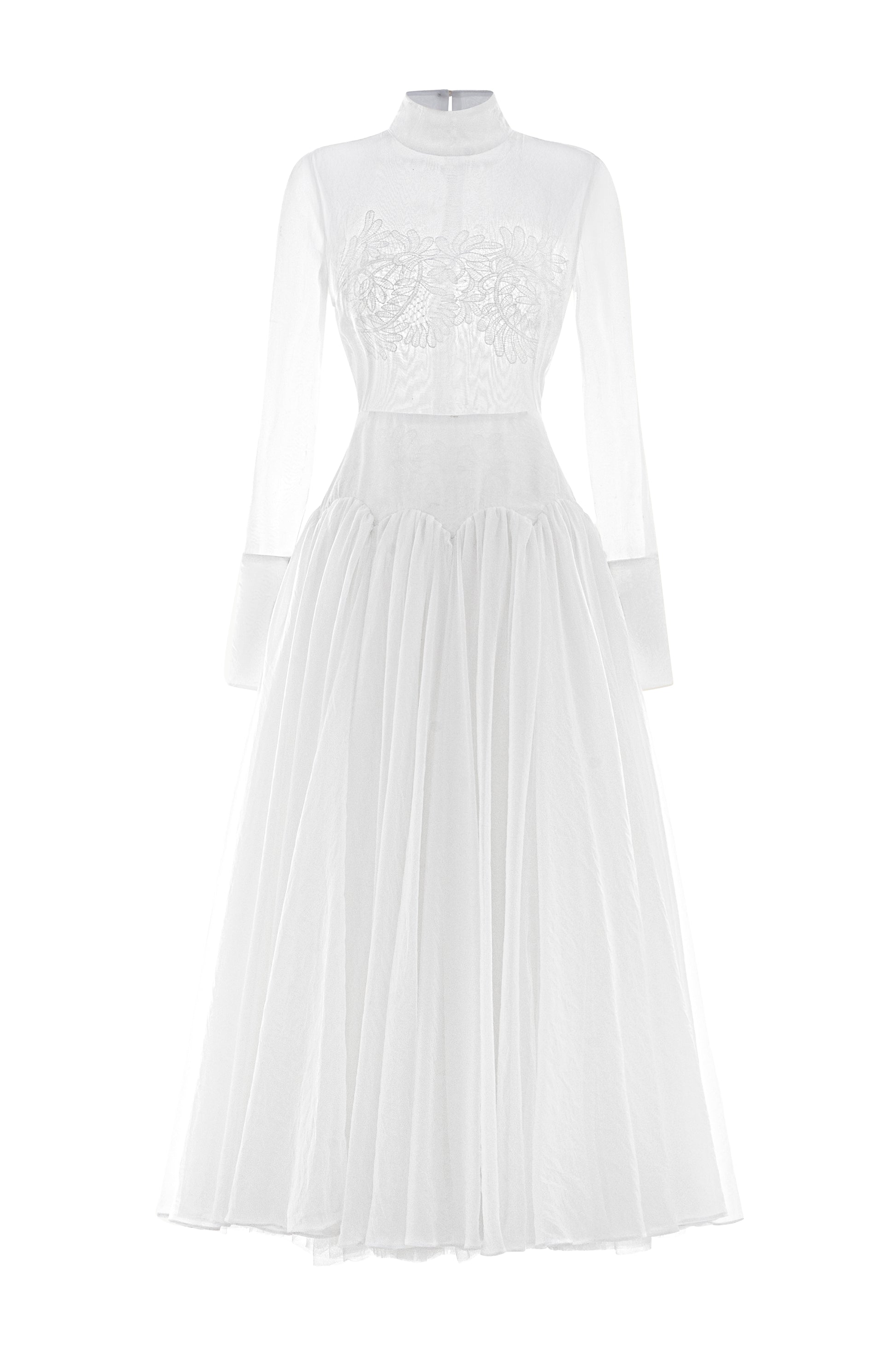Women's Angela High Neck Gathering Midi Dress S/M/L/XL/Customize White MEAN BLVD Women's Angela High Neck Gathering Midi Dress S/M/L/XL/Customize White MEAN BLVD