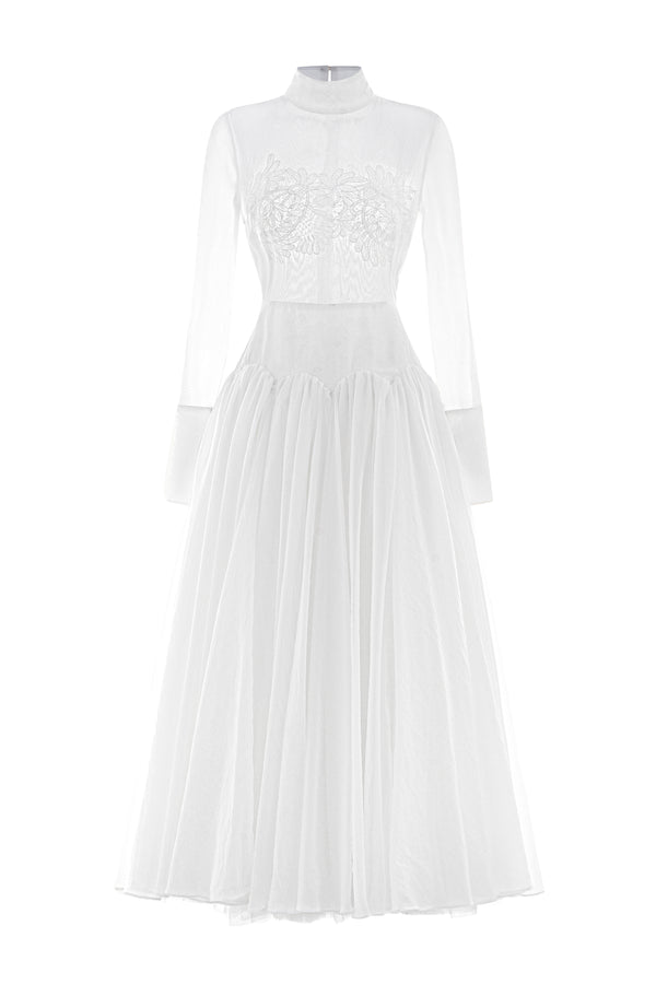 Angela High Neck Gathering Midi Dress