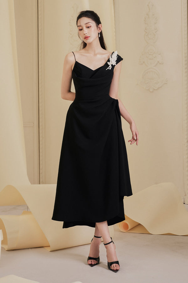 Lenora A-line Waist Pleated Cotton Spandex Midi Dress