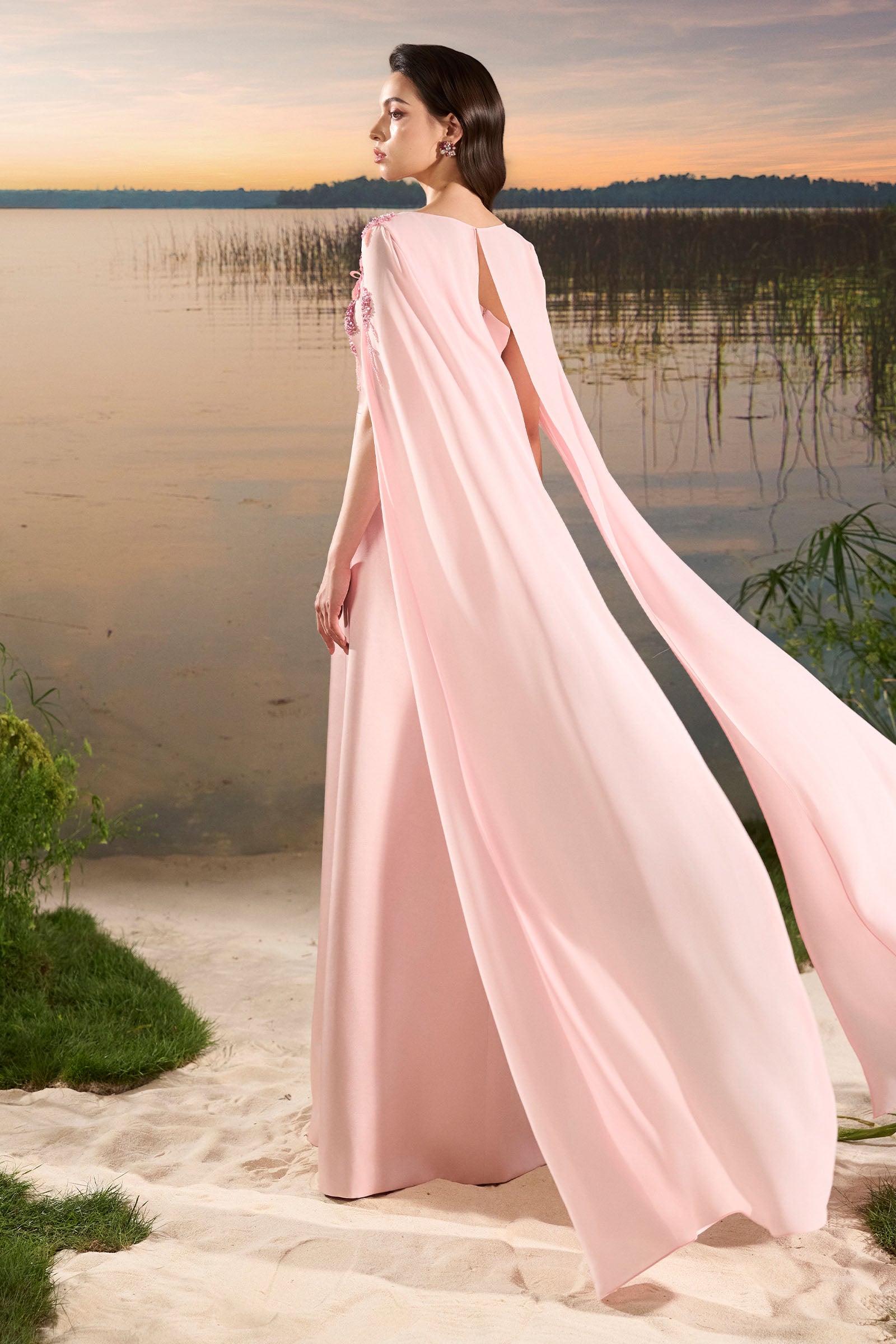 Meringue Cape Sleeve Maxi Dress