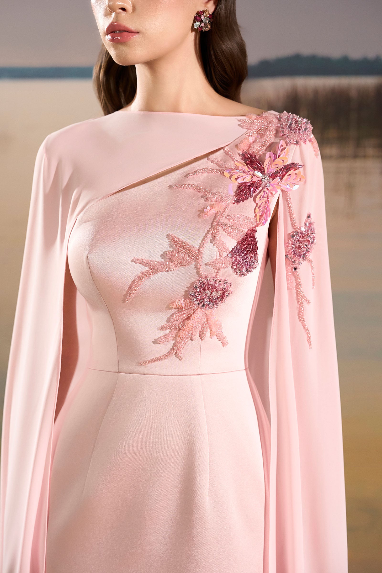 Meringue Cape Sleeve Maxi Dress