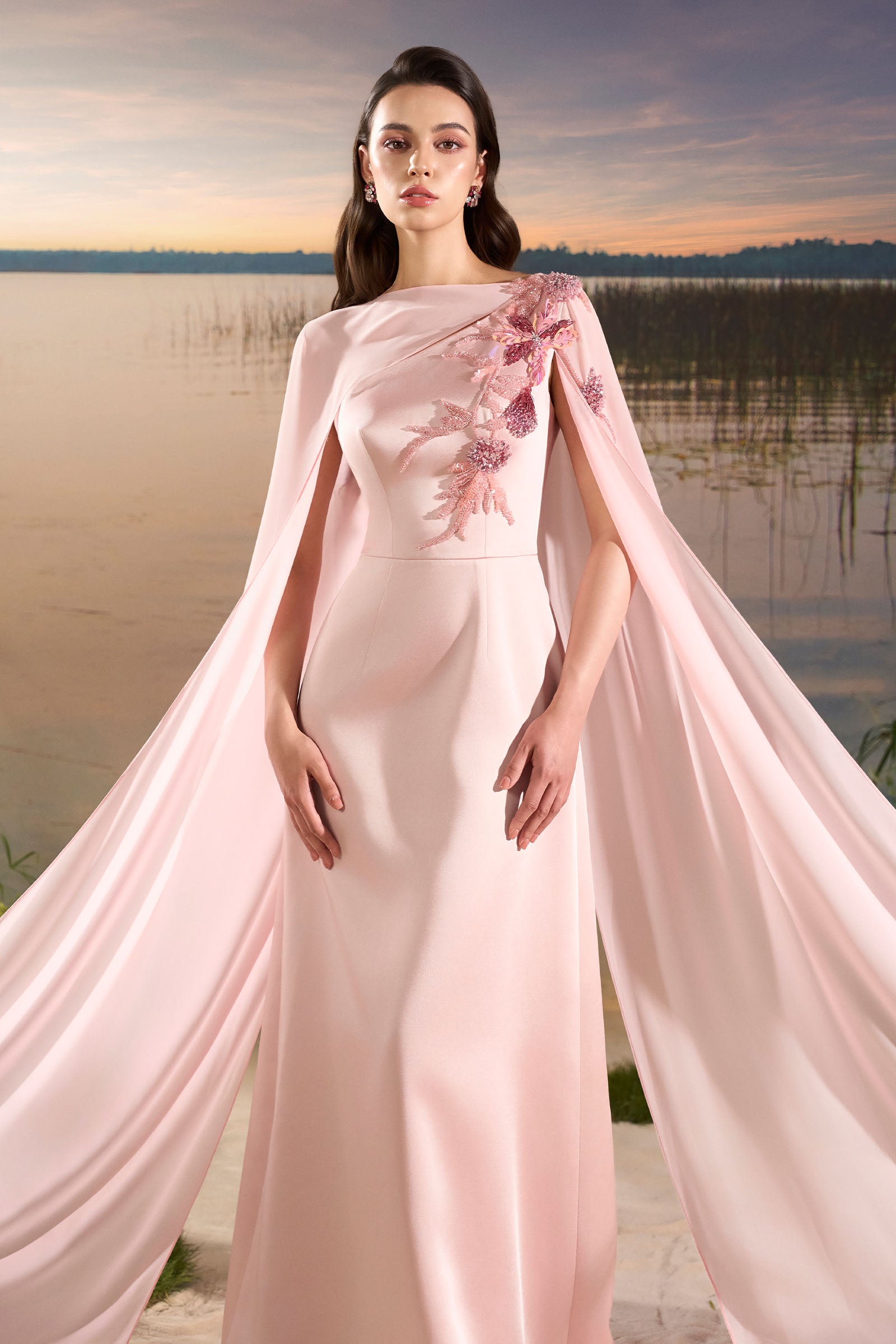 Meringue Cape Sleeve Maxi Dress