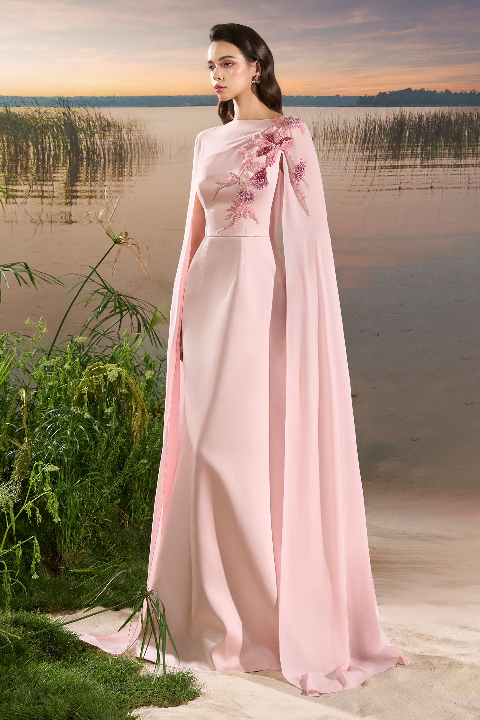 Meringue Cape Sleeve Maxi Dress
