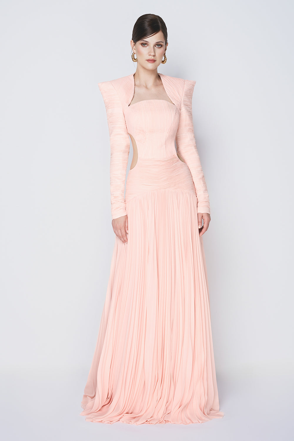 Women's Celestial Drop Waist Square Shoulder Chiffon Floor Length Dress XS/S/M/L/XL Pink/Beige/Cinanmon MEAN BLVD Pink / XS Women's Celestial Drop Waist Square Shoulder Chiffon Floor Length Dress XS/S/M/L/XL Pink/Beige/Cinanmon MEAN BLVD Pink / XS