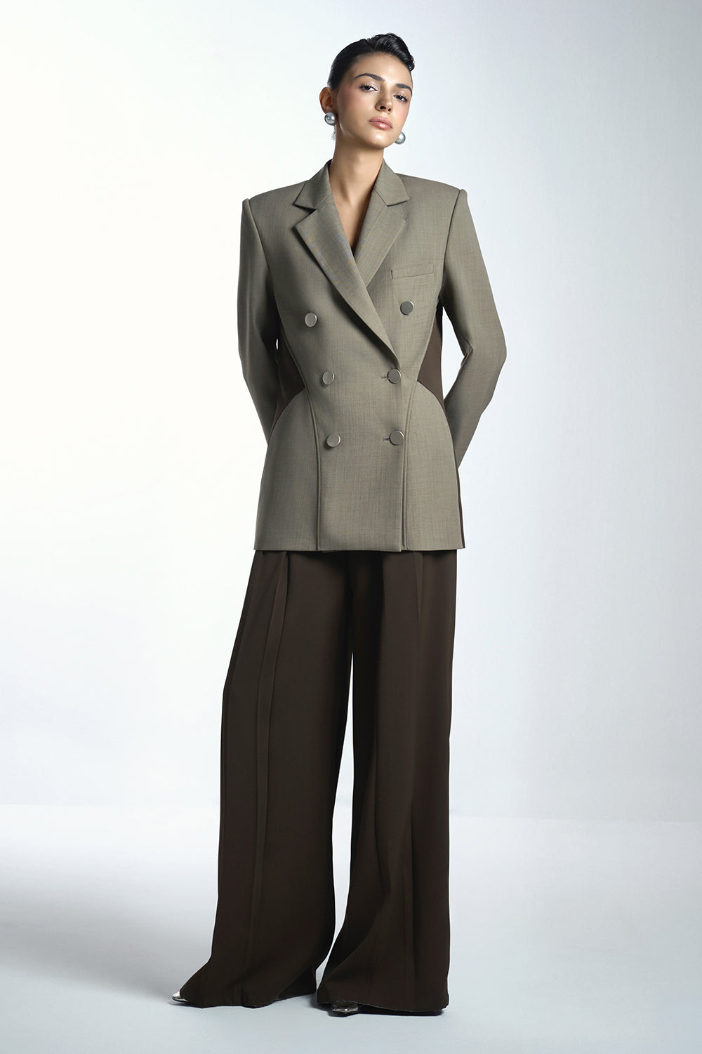 Della Straight Double Breasted Khaki Blazer