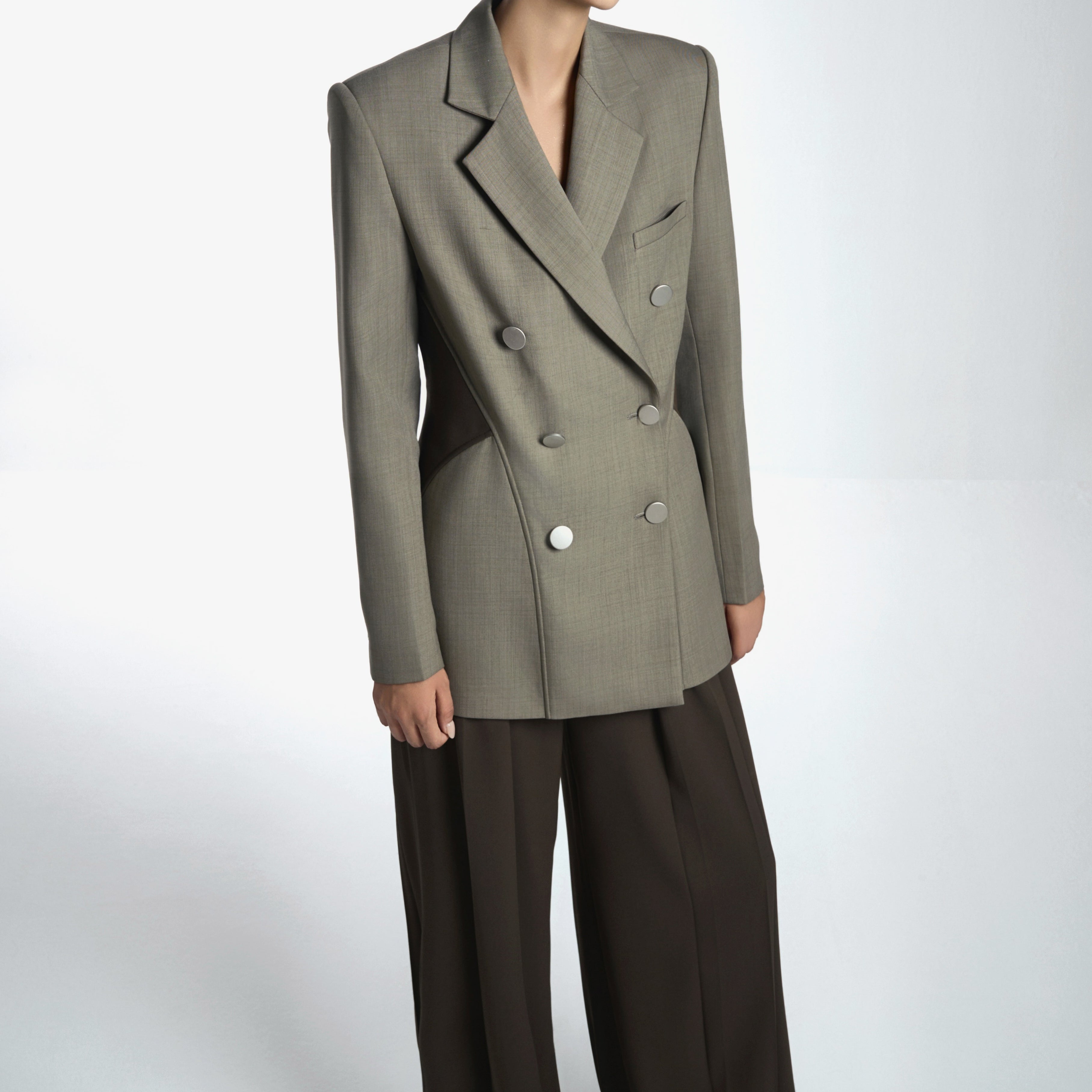 Della Straight Double Breasted Khaki Blazer