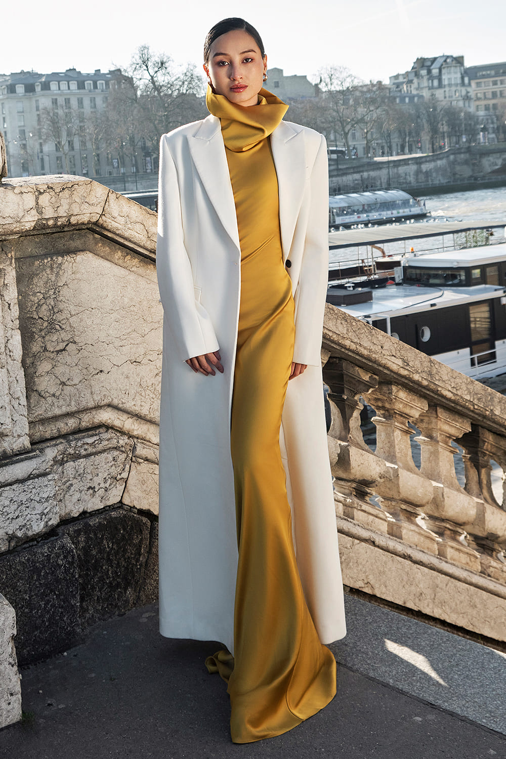 Women's Fiona Straight Peak Lapel Twill Ankle Length Trench Coat S/M/L/XL/Customize White MEAN BLVD