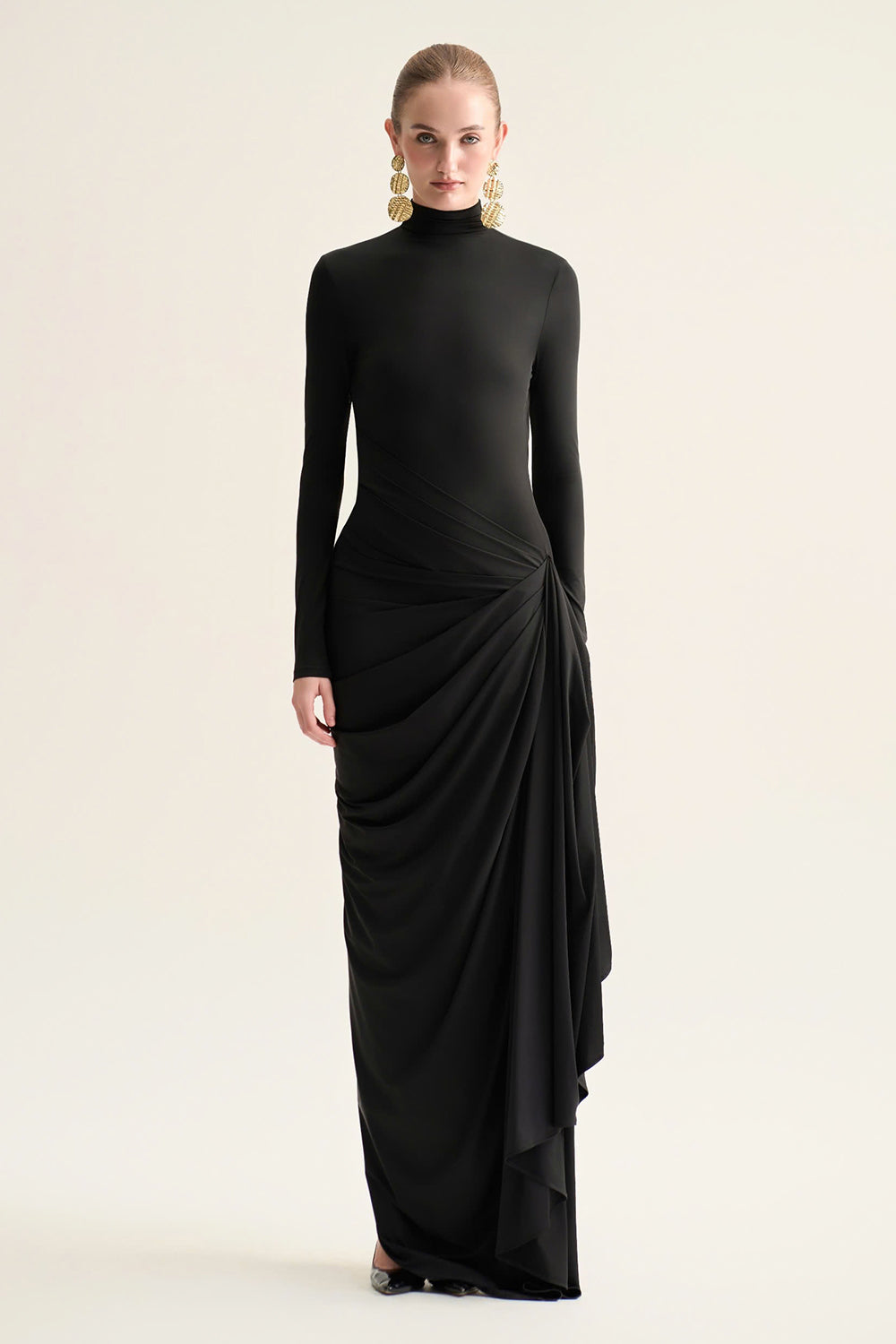 Lyra Sheath Turtle Neck Tencel Maxi Dress