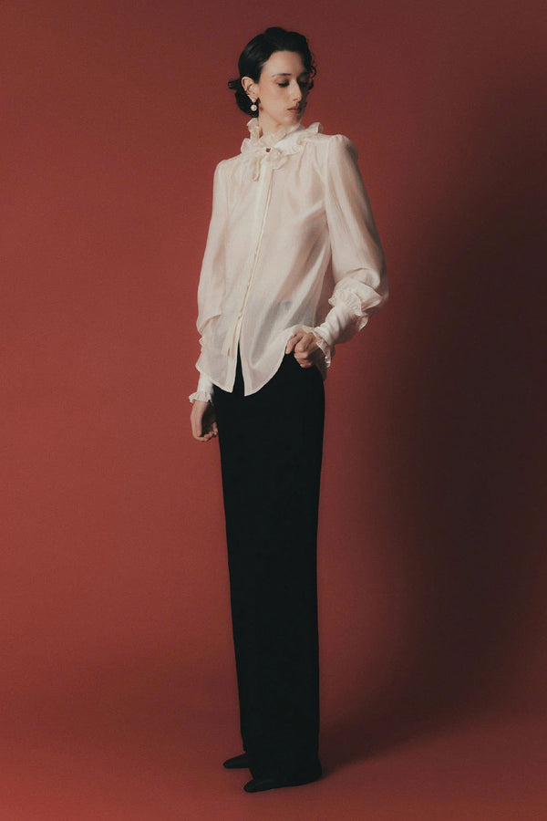 Clementina Straight Poet Sleeved Silk Organza Shirt