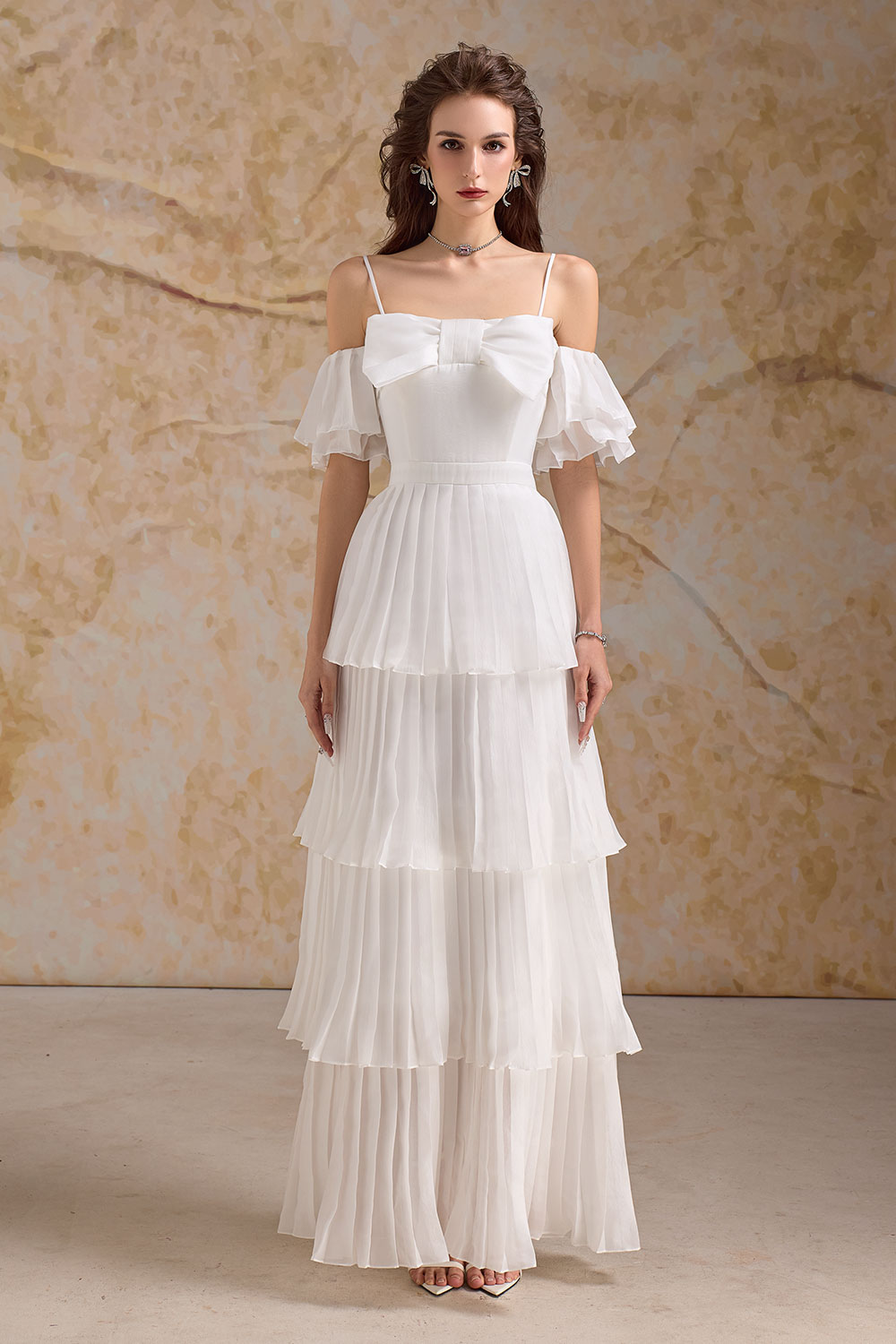 Chantoria Layered Square Neck Silk Organza Floor Length Dress