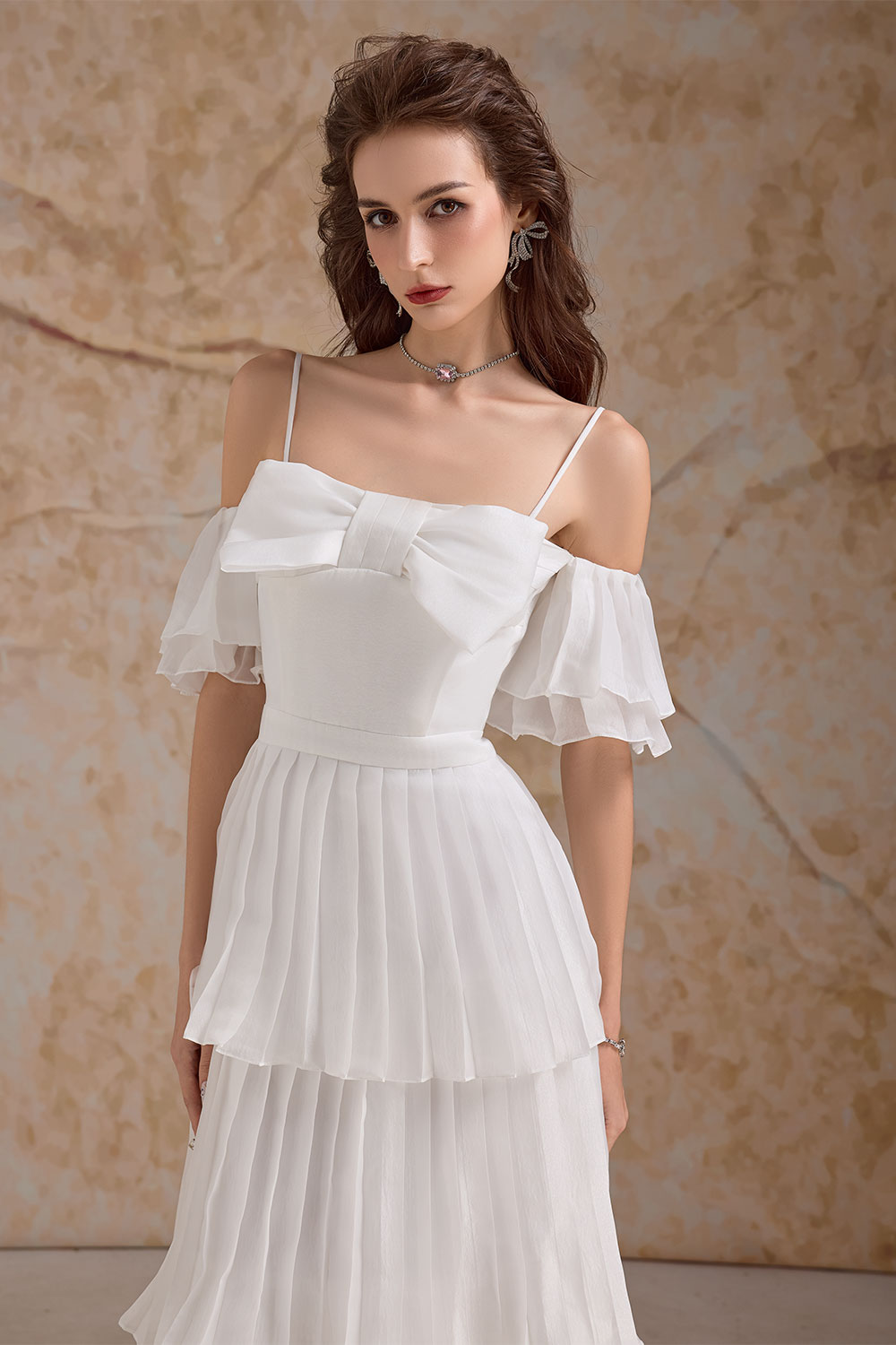 Chantoria Layered Square Neck Silk Organza Floor Length Dress