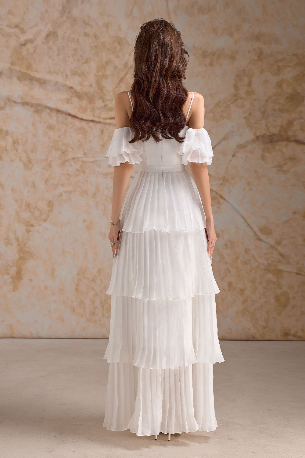 Chantoria Layered Square Neck Silk Organza Floor Length Dress