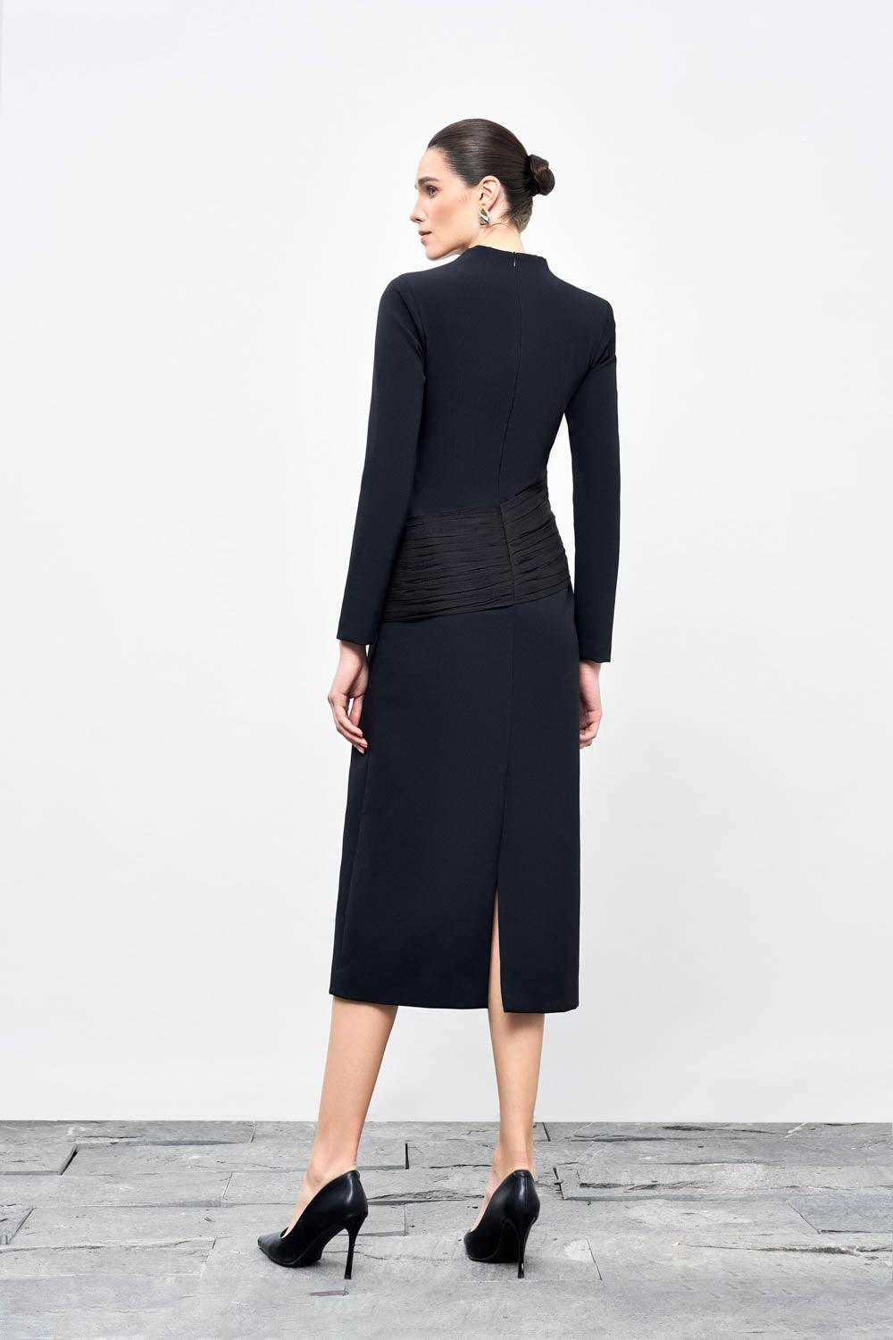 Elara Sheath V-Neck Cotton Blend Midi Dress