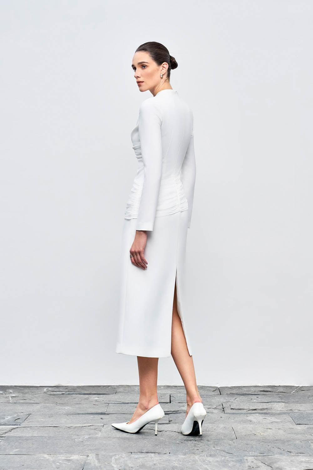 Elara Sheath V-Neck Cotton Blend Midi Dress