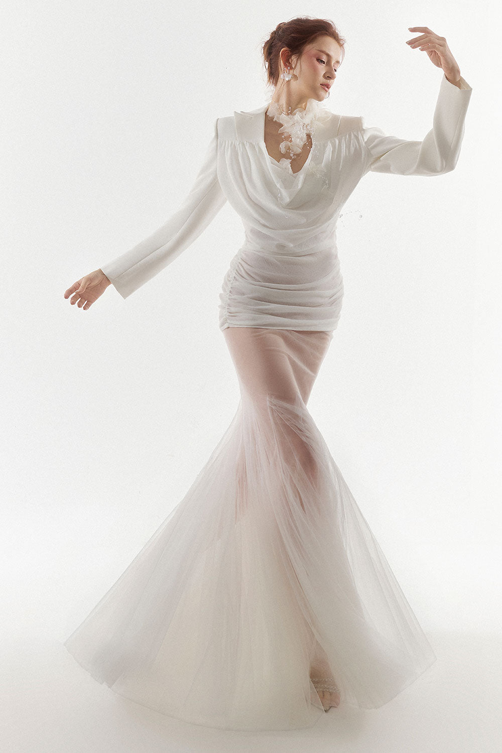 Jemmia Gathered Cowl Neck Cotton Blend Top