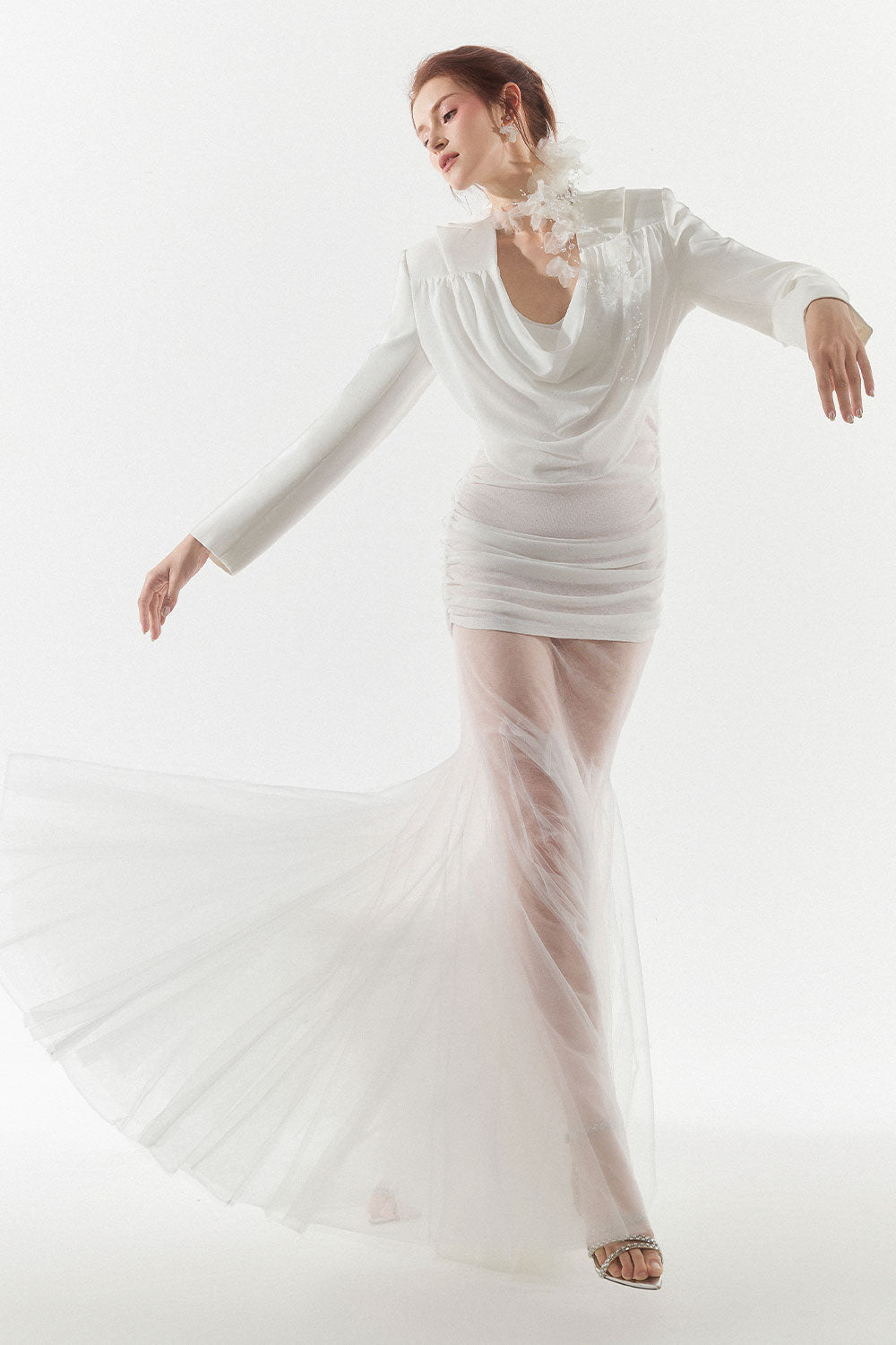 Jemmia Gathered Cowl Neck Cotton Blend Top