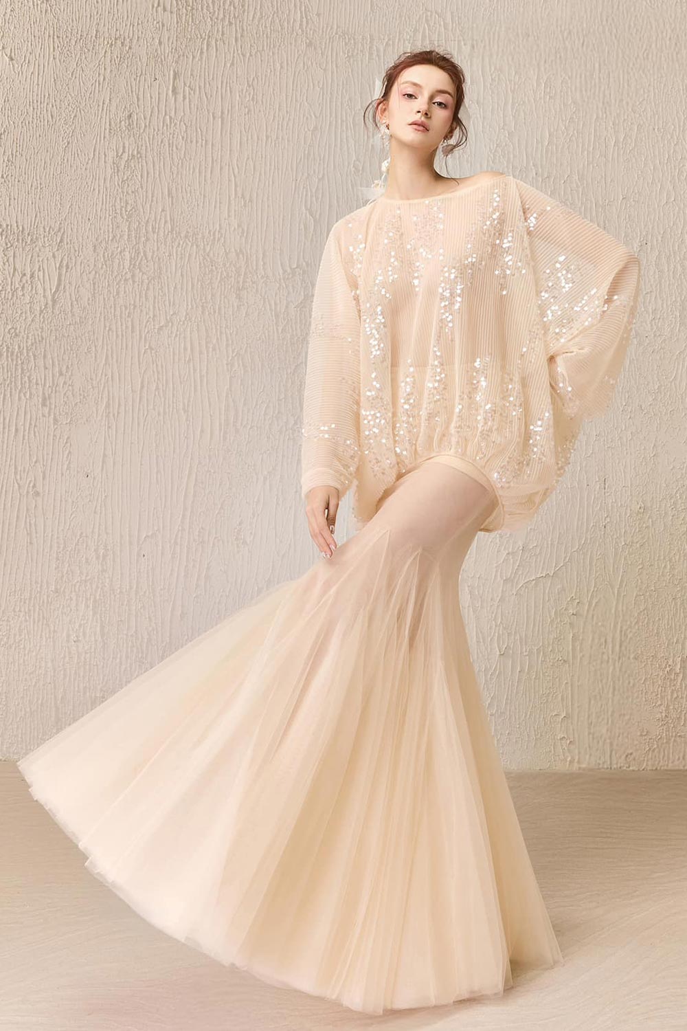 Grace Gored See-Through Tulle Floor Length Skirt