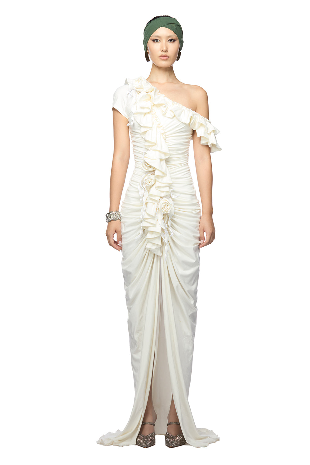 Kasey Slit Diagonal Neck Cotton Polyester Floor Length Dress