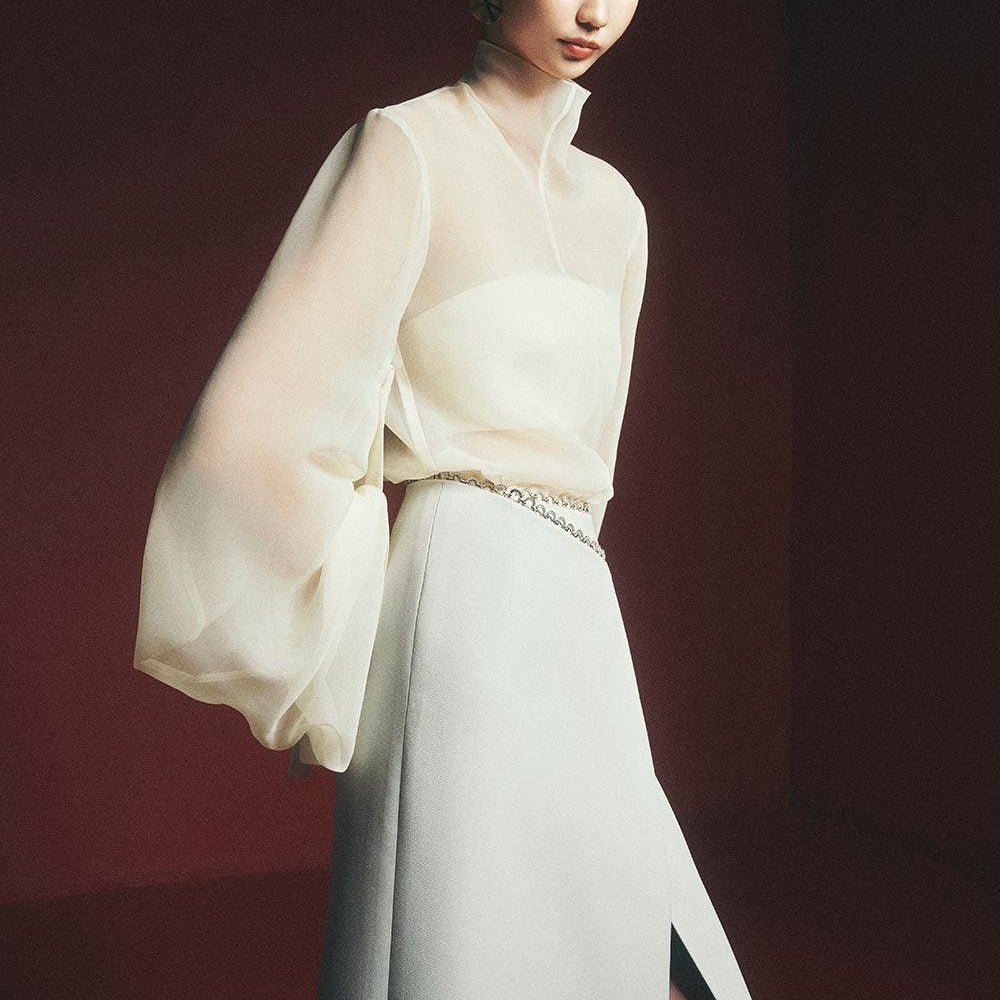 Arnold Wrap Front Slit Polyester Midi Skirt