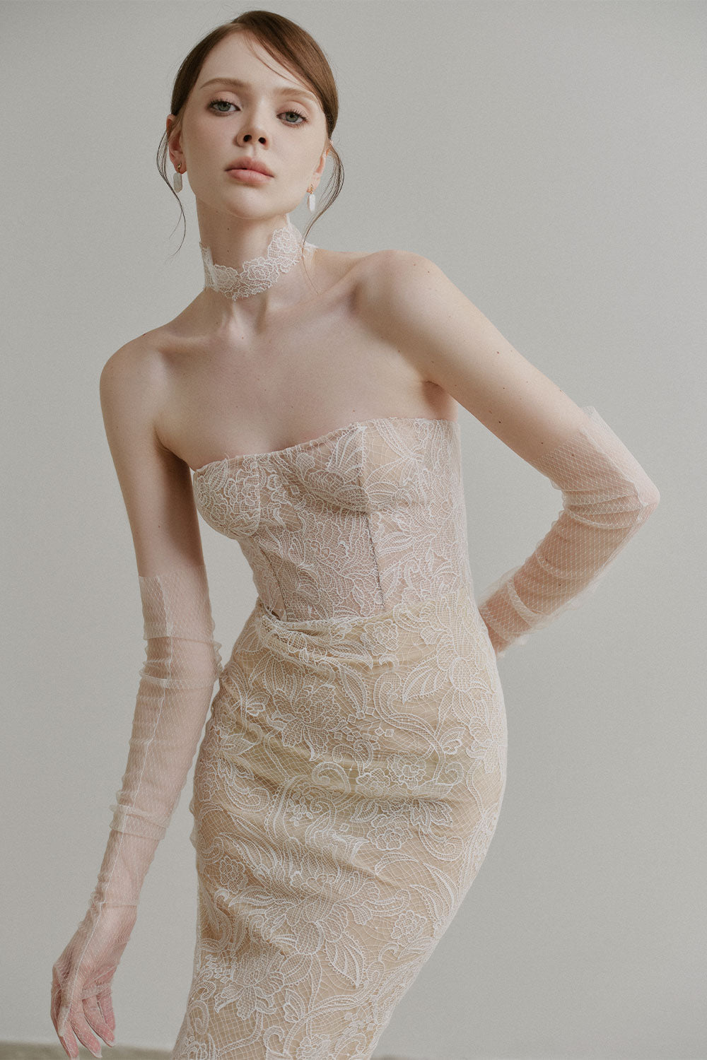 Ladonna Trumpet Corset Waist Lace Floor Length Dress Nude / S