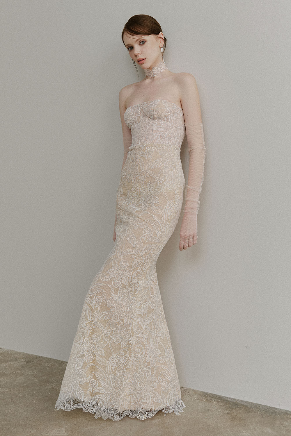 Ladonna Trumpet Corset Waist Lace Floor Length Dress