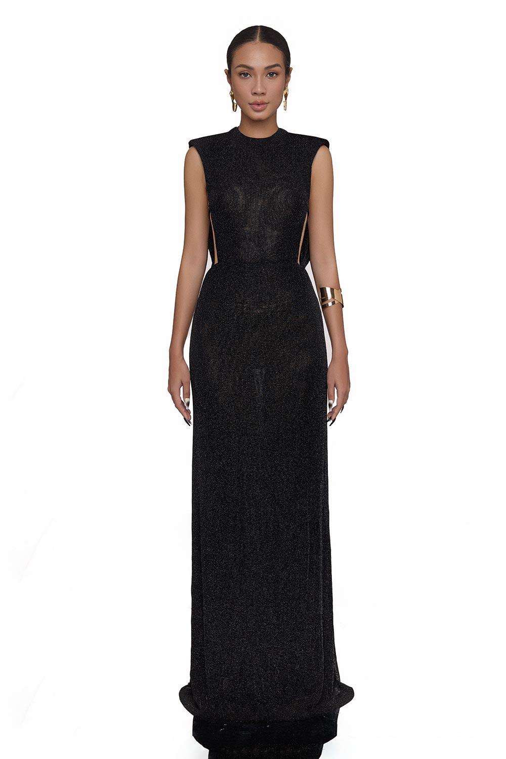 Collin Sheath Round Neck Mesh Floor Length Dress