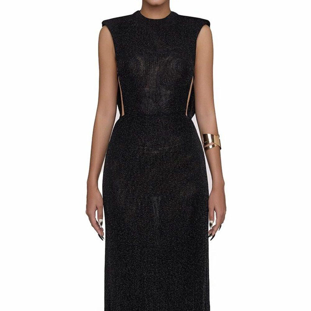 Collin Sheath Round Neck Mesh Floor Length Dress