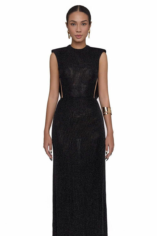 Collin Sheath Round Neck Mesh Floor Length Dress