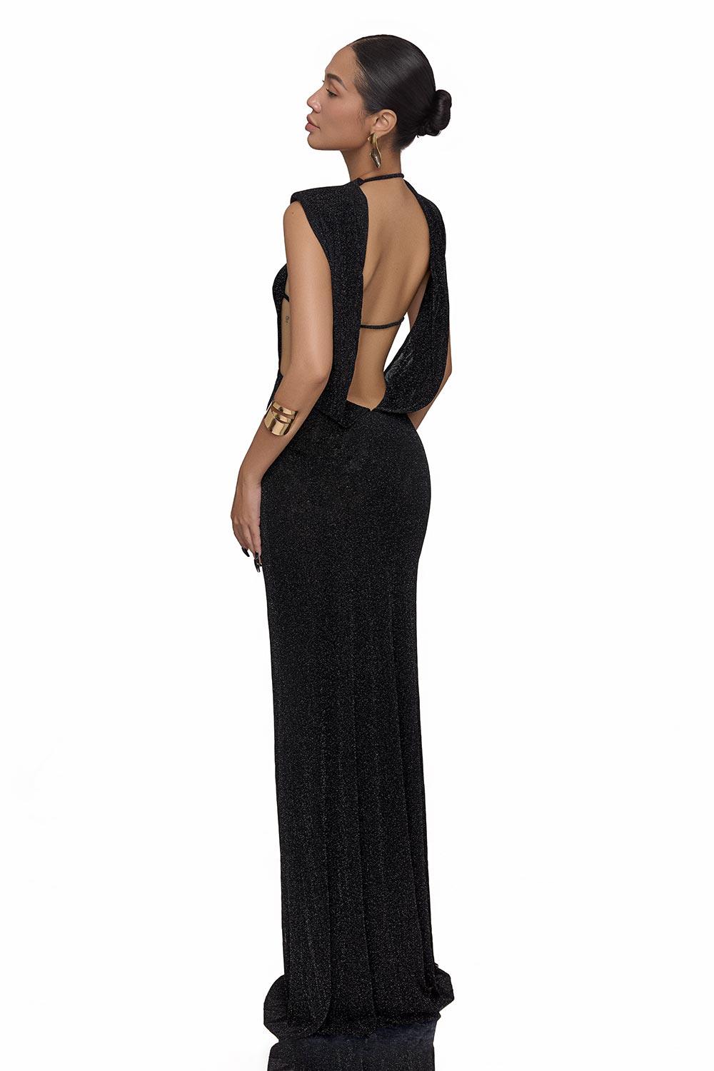 Collin Sheath Round Neck Mesh Floor Length Dress