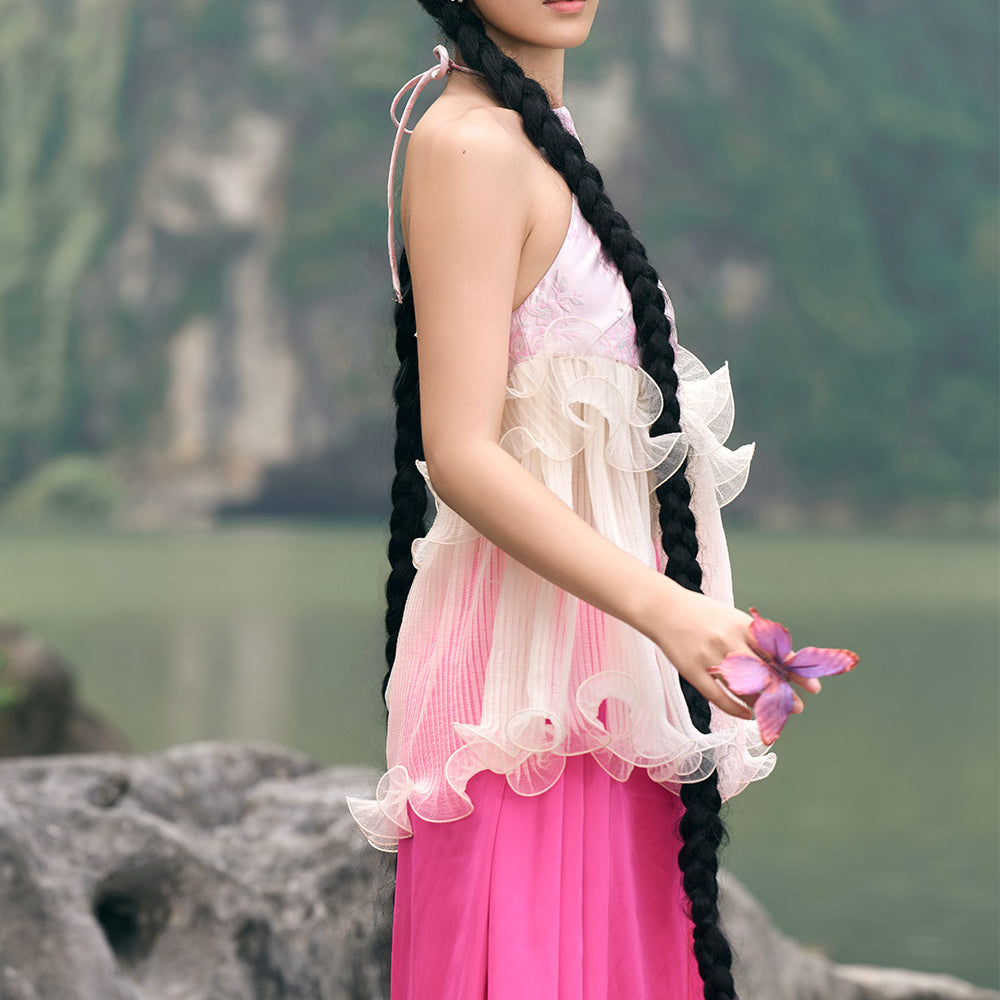 Xuan Hoa Halter Wide Leg Organza Floor Length Set