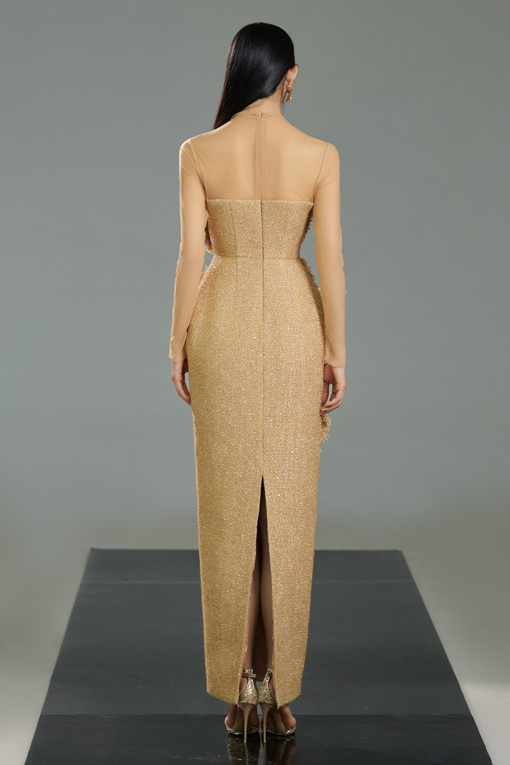 Pineda Pegged Back Slit Polyester Maxi Dress