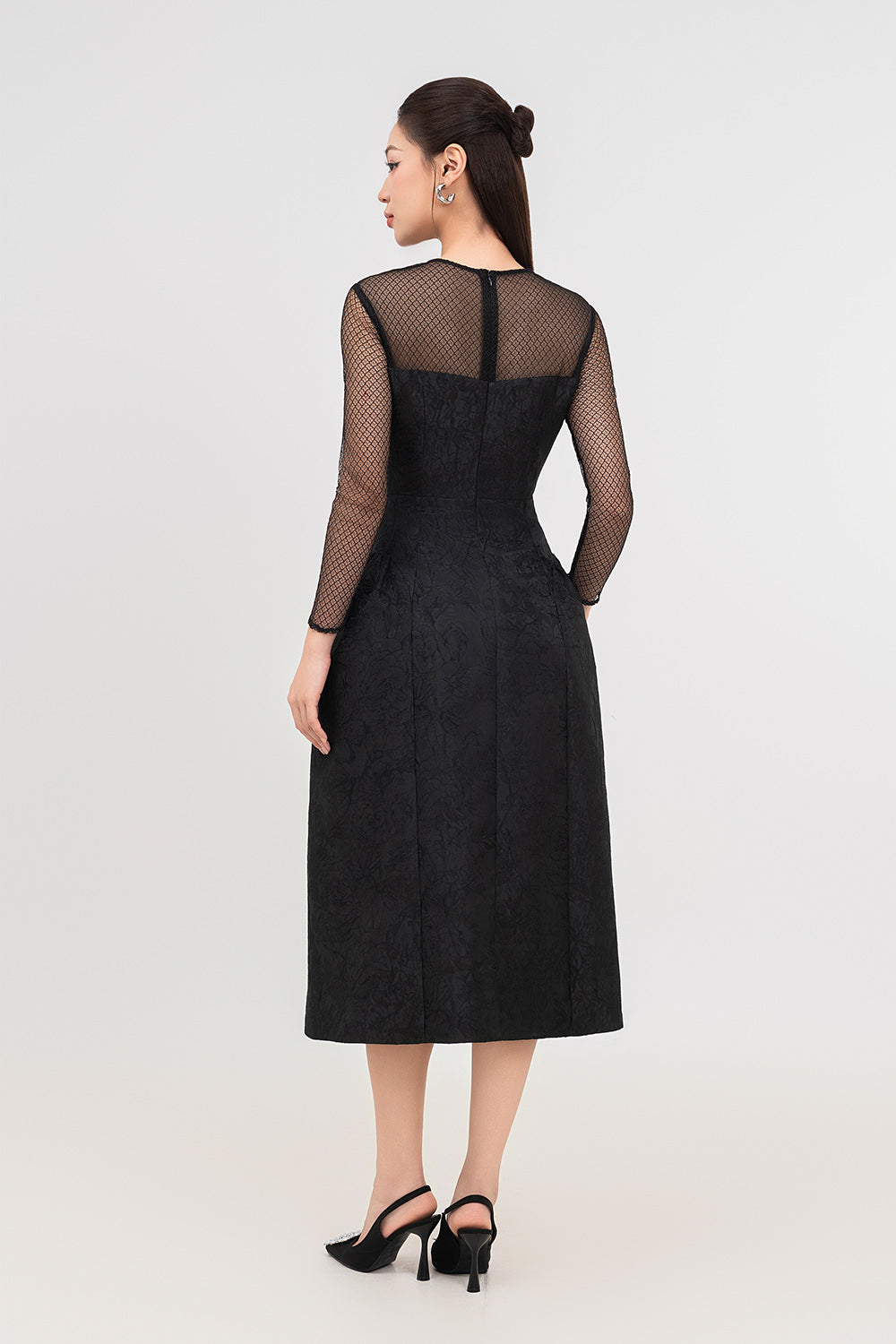 Orchid A-line V-Neck Jacquard Calf Length Dress