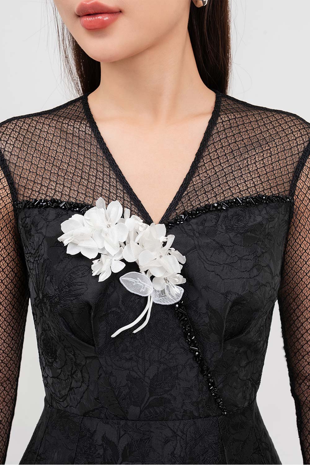 Orchid A-line V-Neck Jacquard Calf Length Dress