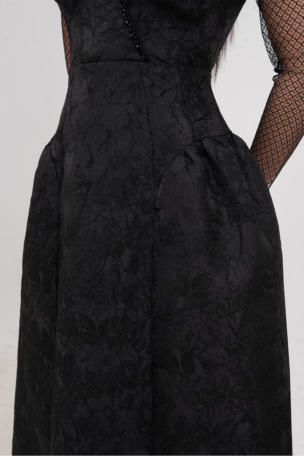 Orchid A-line V-Neck Jacquard Calf Length Dress