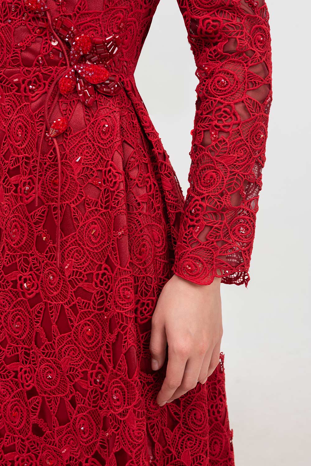 Starlit A-line Square Neck Lace Midi Dress