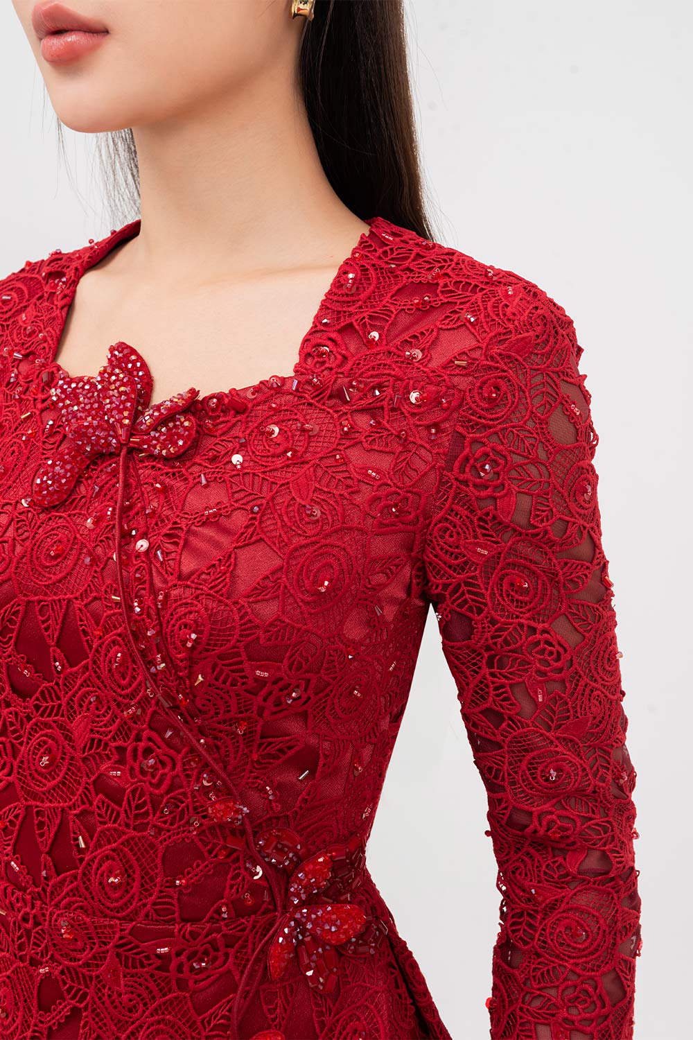 Starlit A-line Square Neck Lace Midi Dress