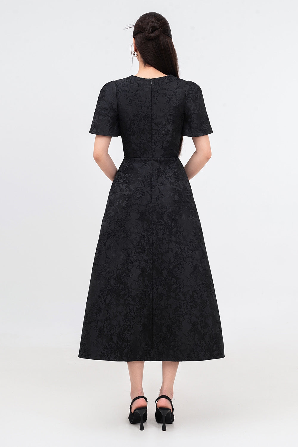 Pearl A-line Bead Jacquard Midi Dress