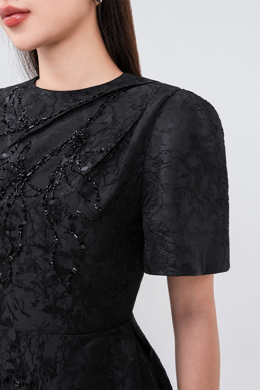 Pearl A-line Bead Jacquard Midi Dress