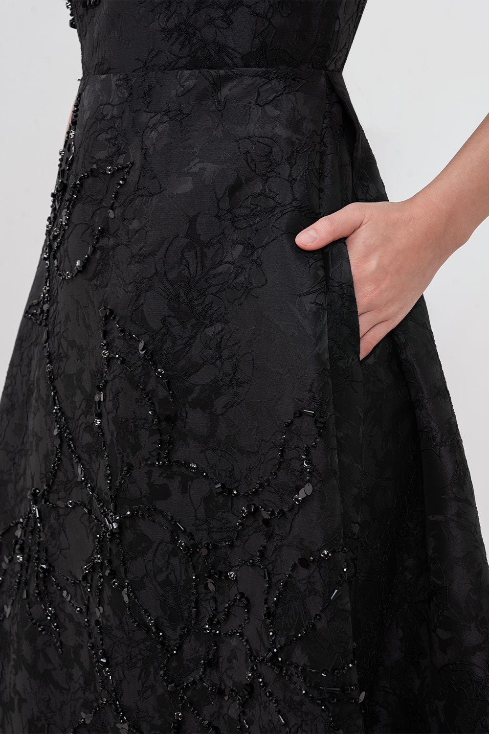 Pearl A-line Bead Jacquard Midi Dress