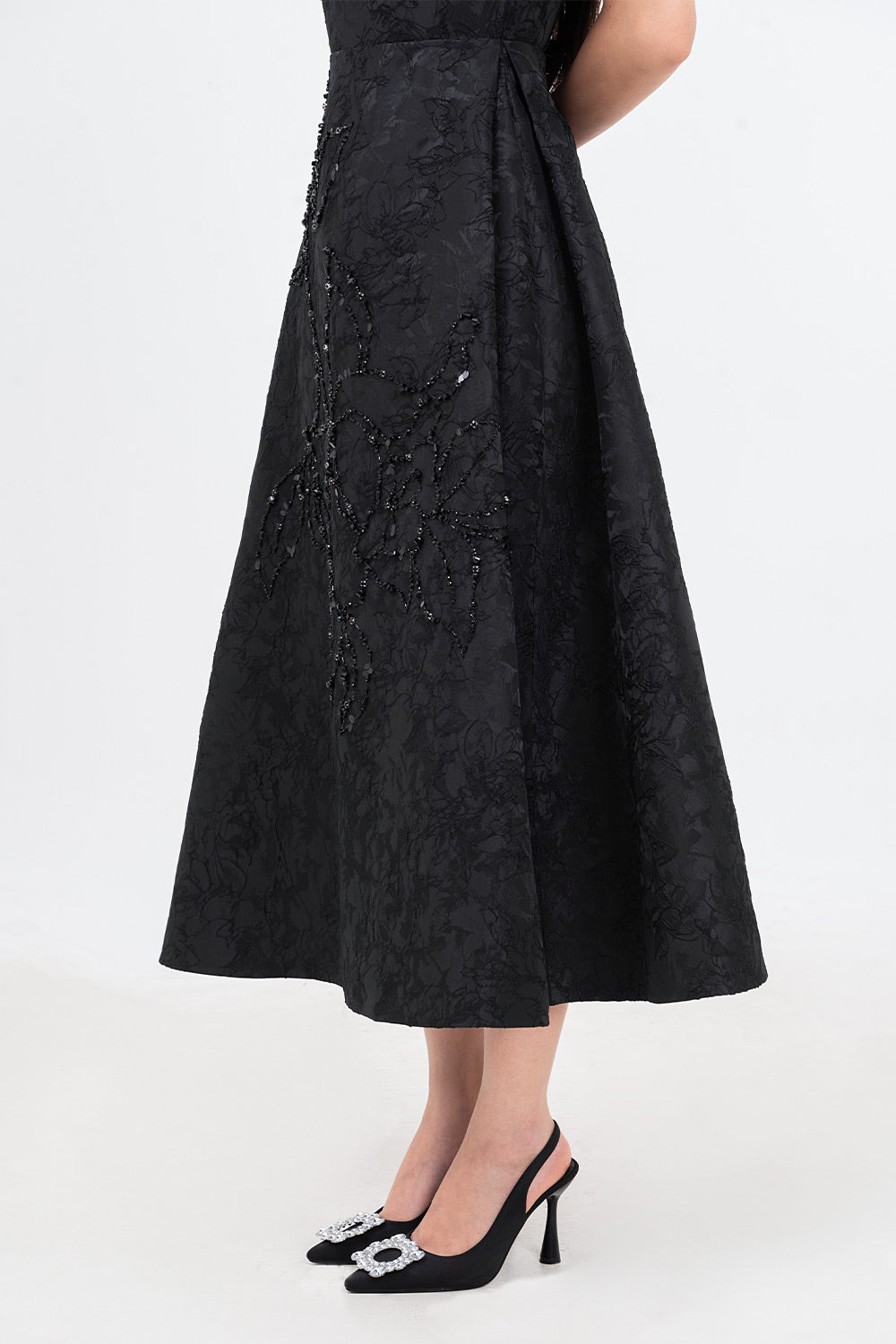 Pearl A-line Bead Jacquard Midi Dress