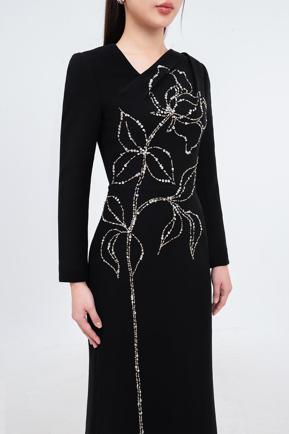 Celeste Trumpet Diagonal Neck Velvet Ankle Length Dress