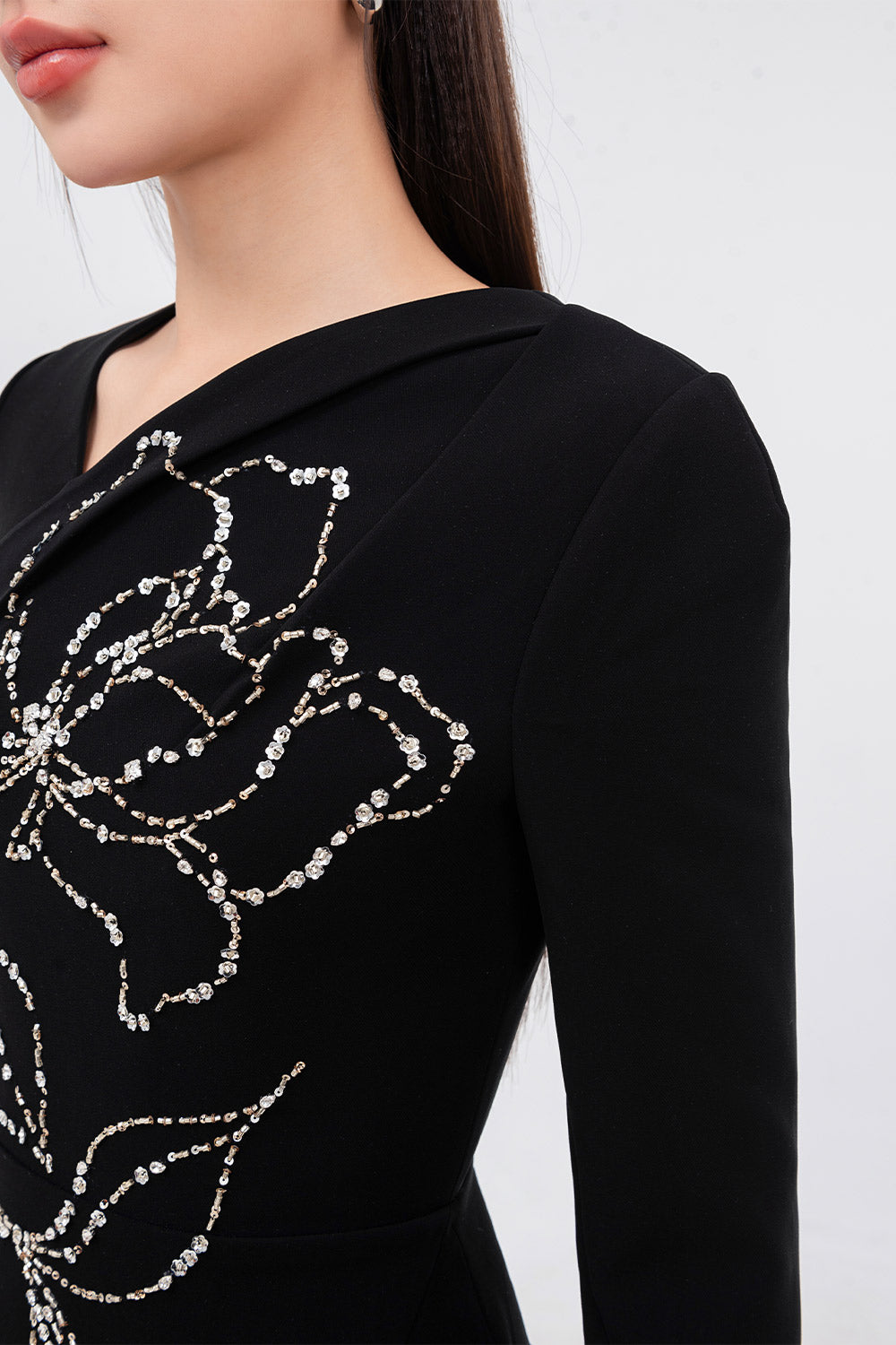 Celeste Trumpet Diagonal Neck Velvet Ankle Length Dress