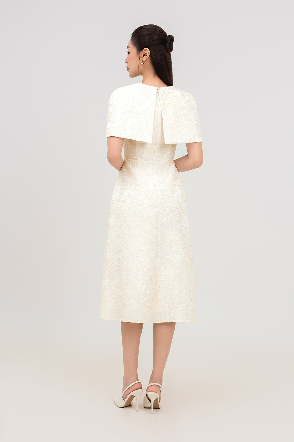 Sophia A-line Cape Shoulder Jacquard Calf Length Dress